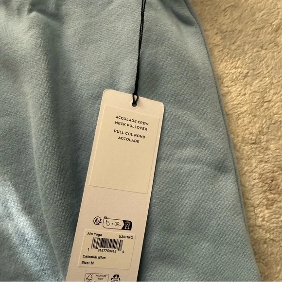 NWT ALO YOGA Accolade Crewneck Pullover Celestial Blue S and M - Picture 8 of 8